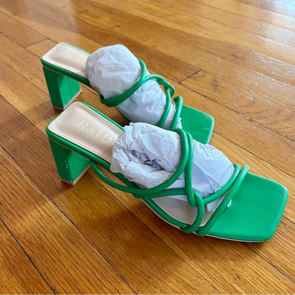 Green strappy sandal heels